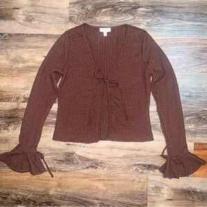 See You Monday Chocolate Tie-Front Blouse, Size L